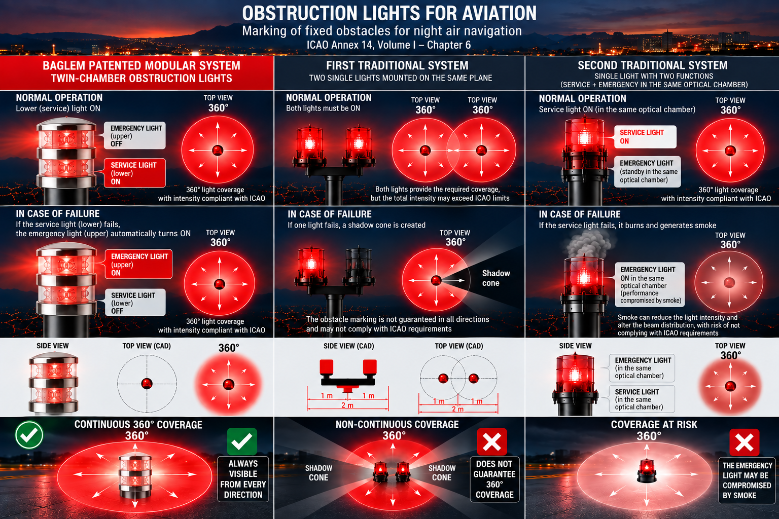 Aviation Obstruction Lights 360° | ICAO Annex 14 | BAGLEM